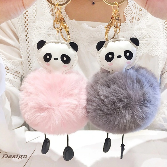 5/$20 Panda Faux Fur Pompom Keychain - Picture 2 of 3